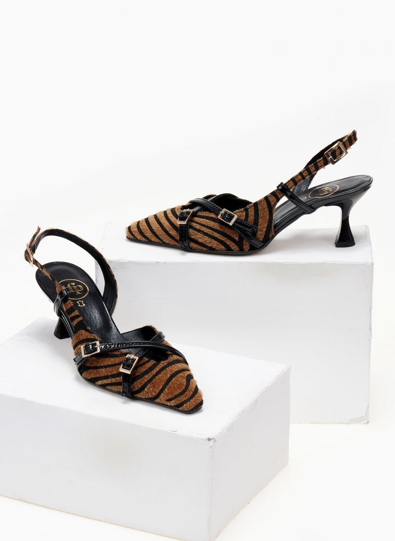 Γόβες μυτερές slingback από συνθετικό ponyskin TFP