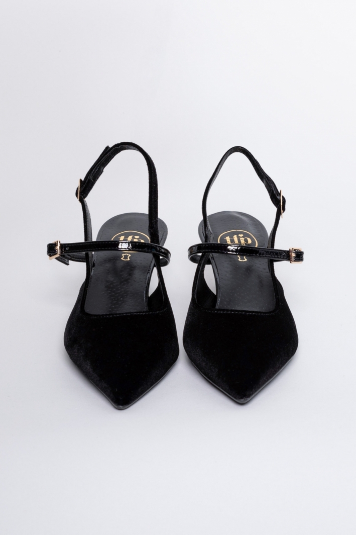 Γόβες μυτερές slingback από ύφασμα velvet TFP