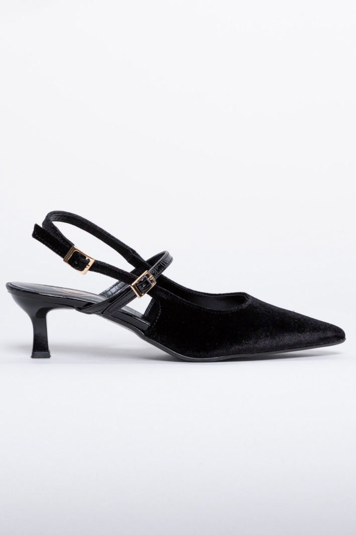 Γόβες μυτερές slingback από ύφασμα velvet TFP
