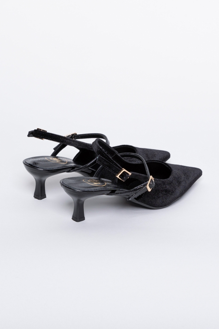 Γόβες μυτερές slingback από ύφασμα velvet TFP