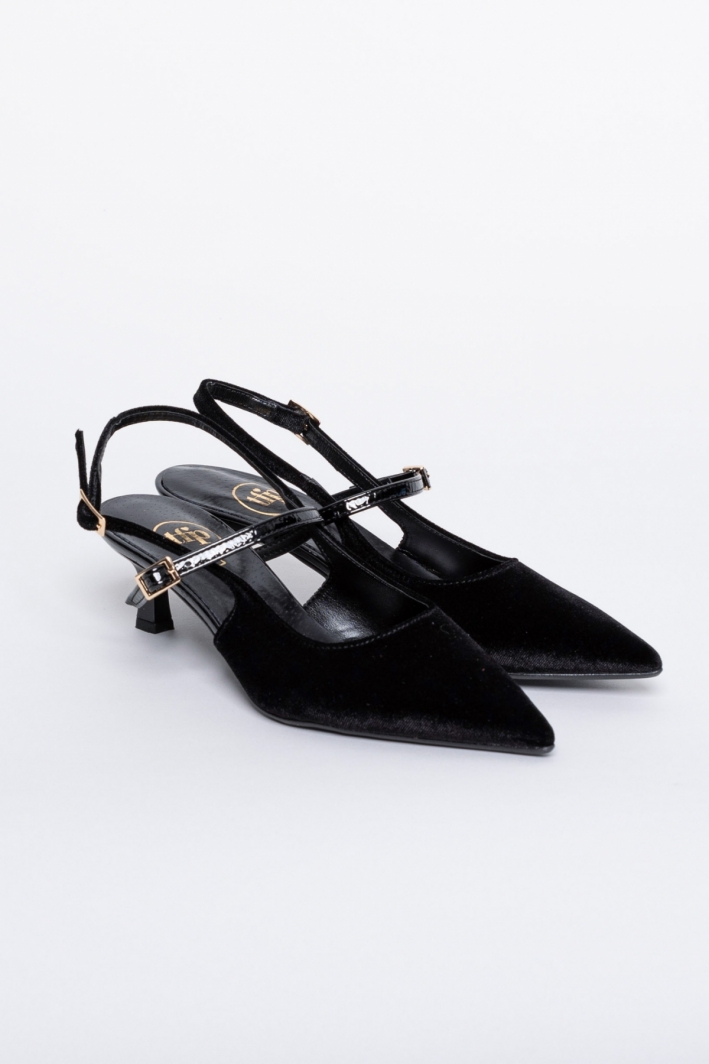 Γόβες μυτερές slingback από ύφασμα velvet TFP