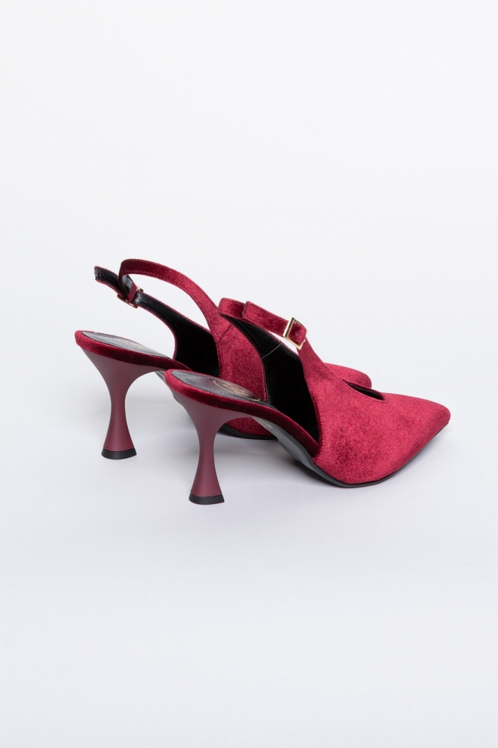 Γόβες μυτερές slingback από velvet ύφασμα TFP