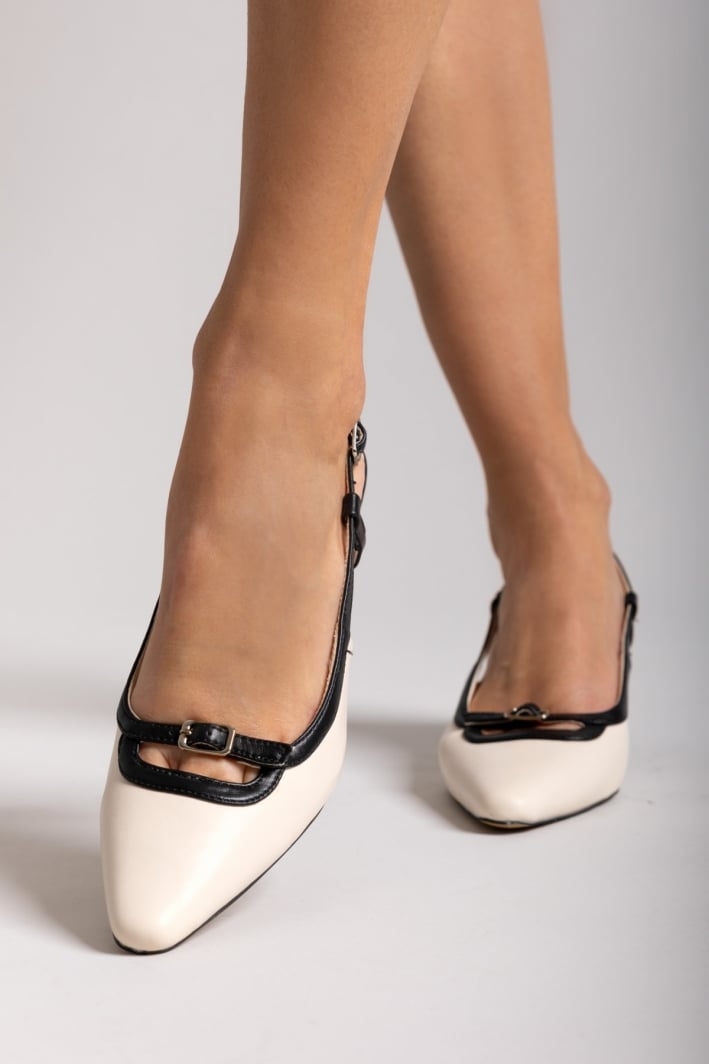 Γόβες μυτερές slingback με διχρωμία