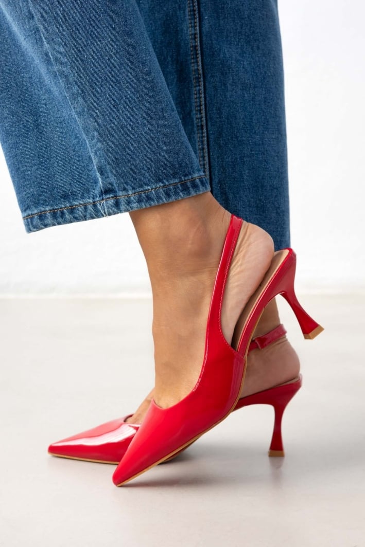 Γόβες Slingback μυτερές λουστρίνι ERYNN