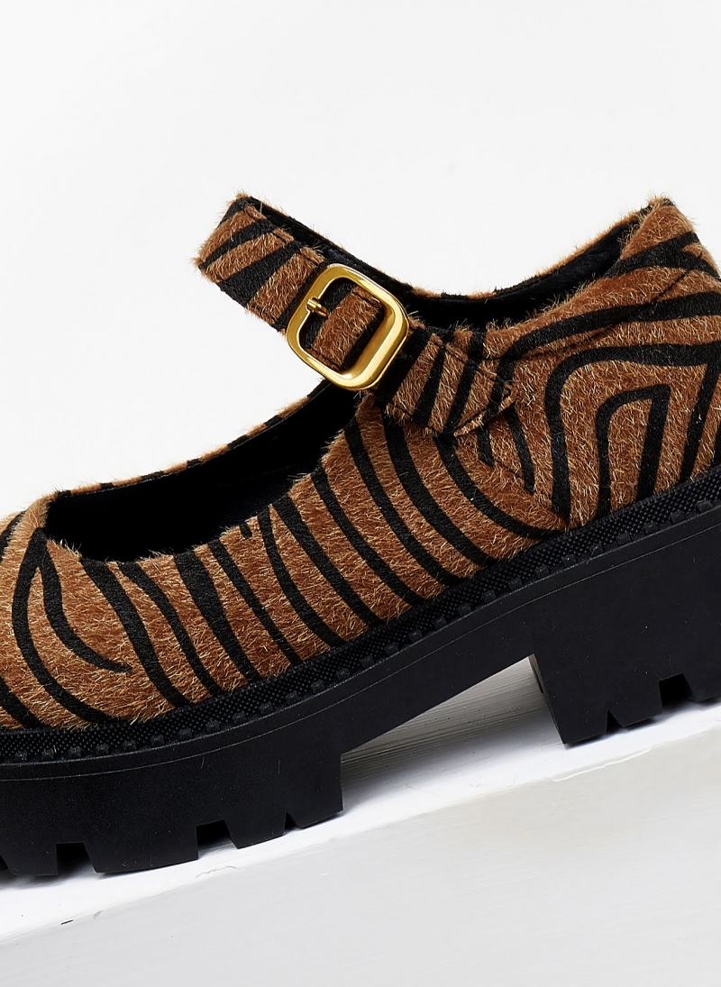 Μπαλαρίνες Mary Janes chunky από συνθετικό ponyskin TFP