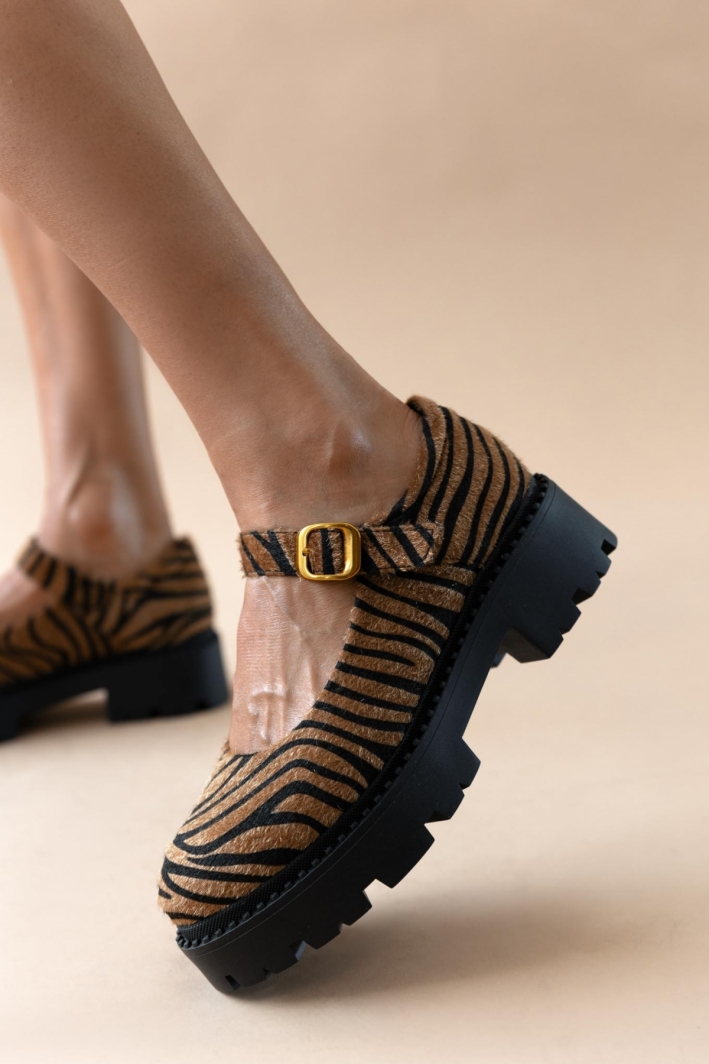Μπαλαρίνες Mary Janes chunky από συνθετικό ponyskin TFP