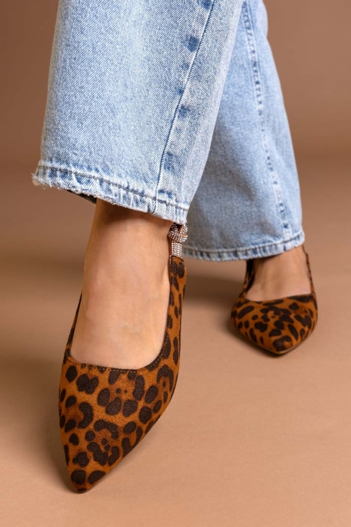Μπαλαρίνες μυτερές suede slingback με στρας ERYNN