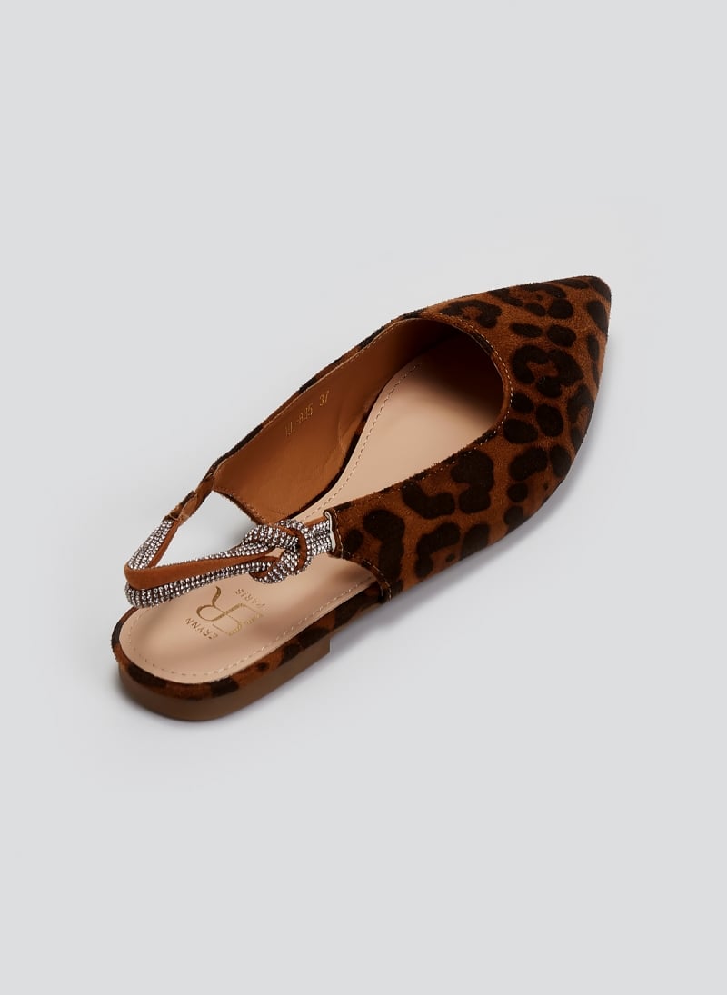 Μπαλαρίνες μυτερές suede slingback με στρας ERYNN