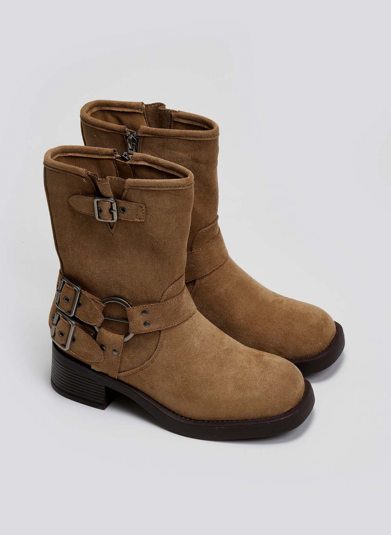 Μποτάκια biker suede με κρίκο