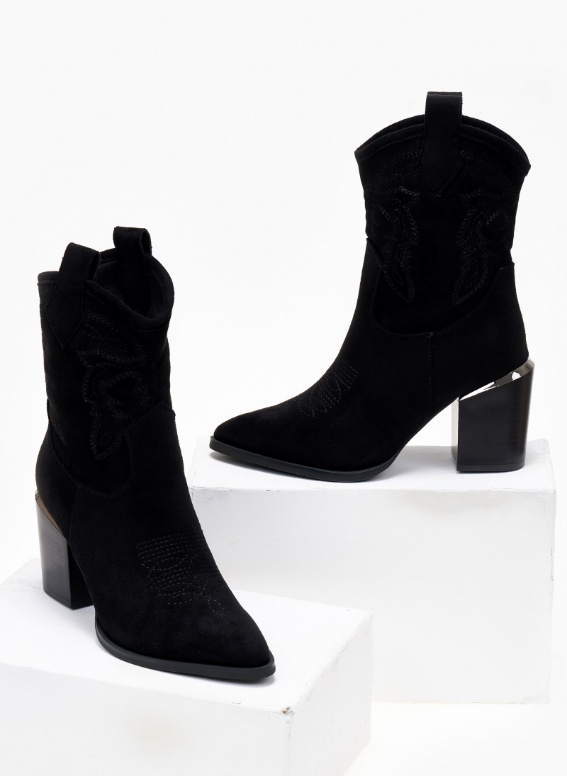 Μποτάκια cowboy suede με ραφές