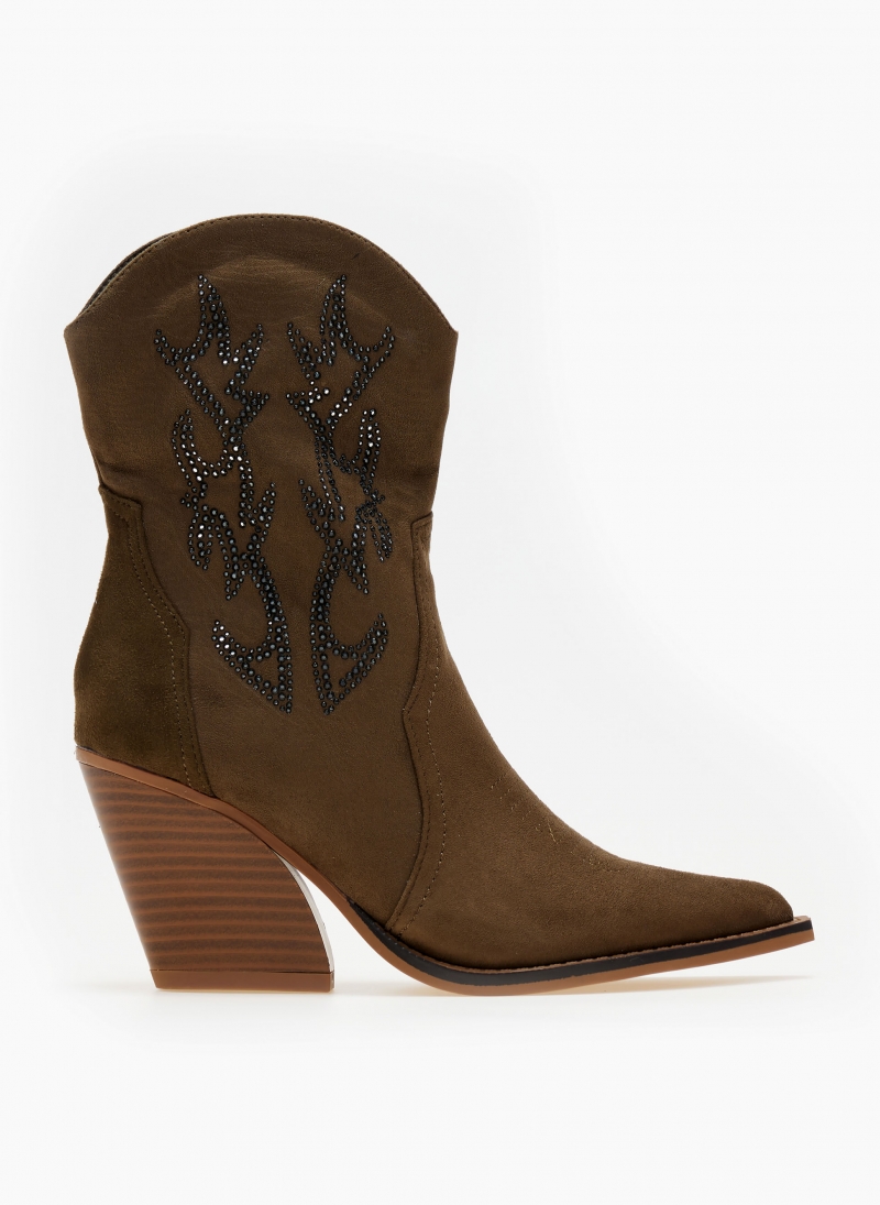 Μποτάκια suede cowboy με στρας Belucci