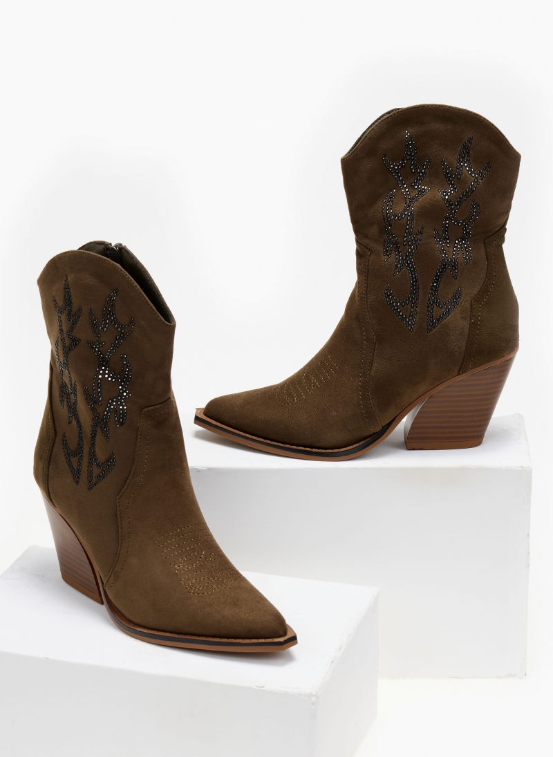 Μποτάκια suede cowboy με στρας Belucci