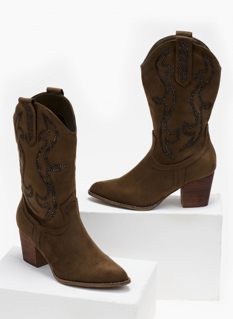 Μποτάκια suede cowboy με τακούνι Belucci