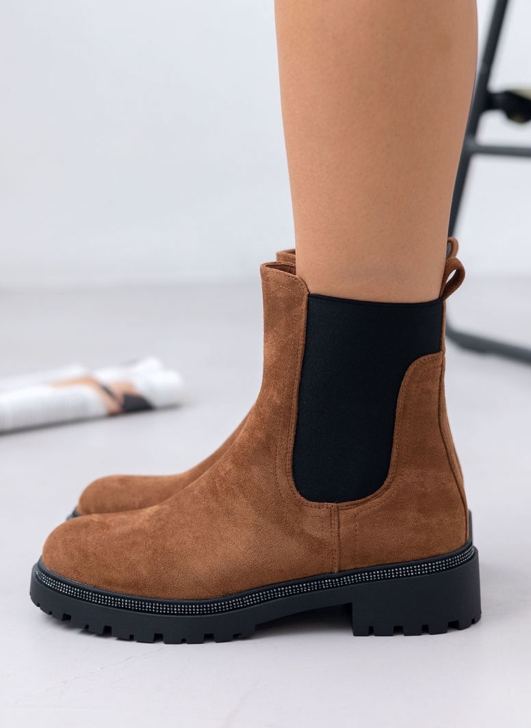 Μποτάκια suede με λάστιχο και στρας ERYNN