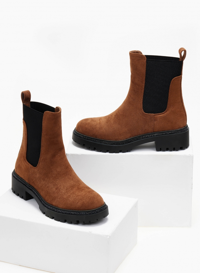 Μποτάκια suede με λάστιχο και στρας ERYNN