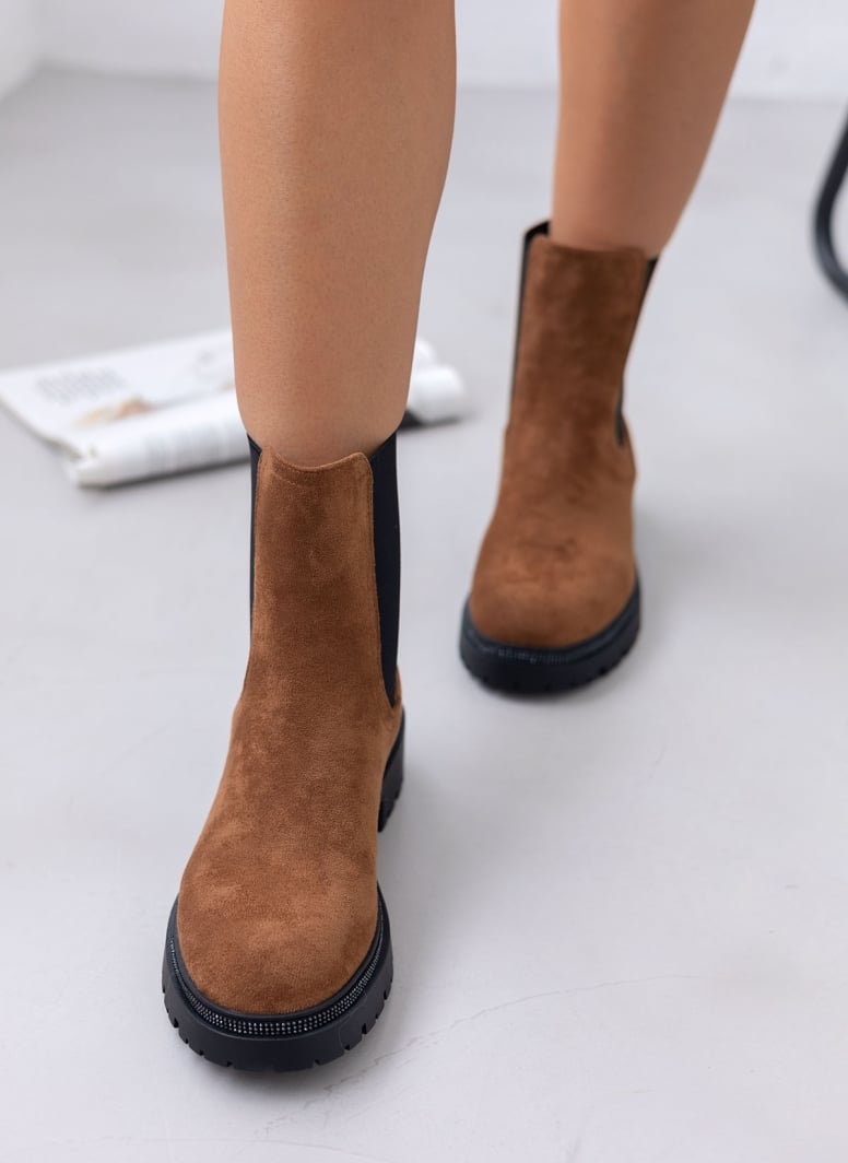 Μποτάκια suede με λάστιχο και στρας ERYNN