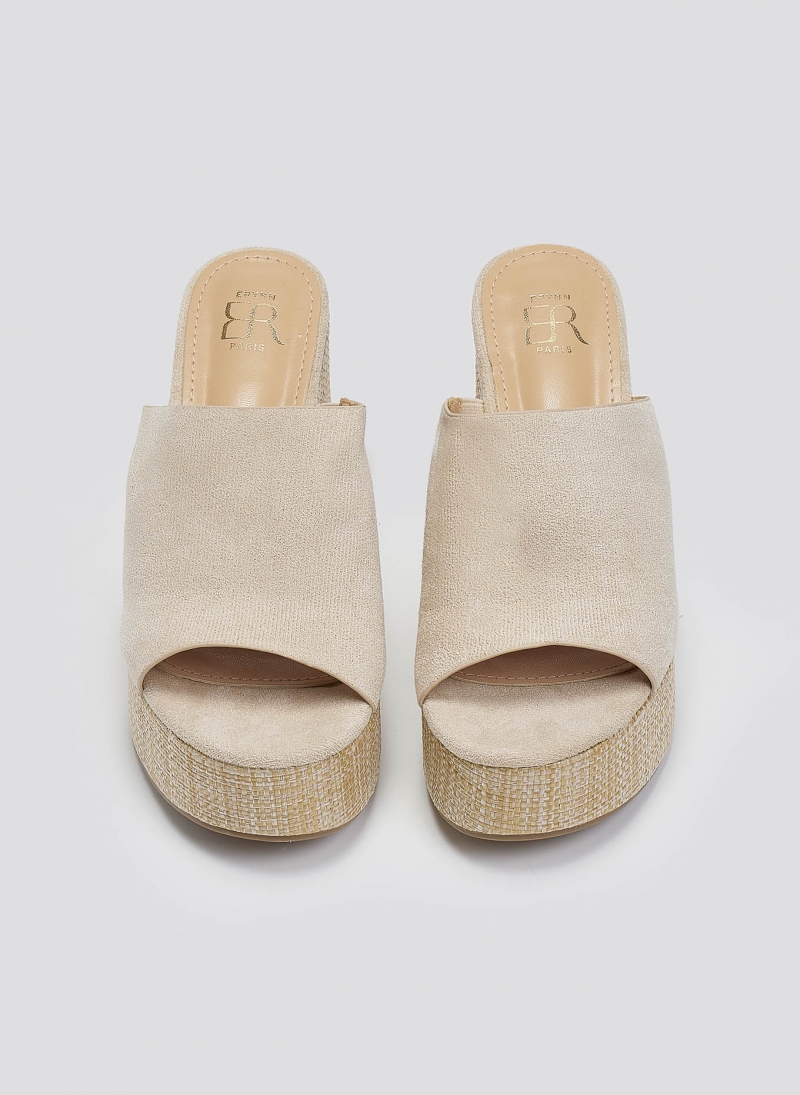 Mules suede με ψάθα στη σόλα ERYNN