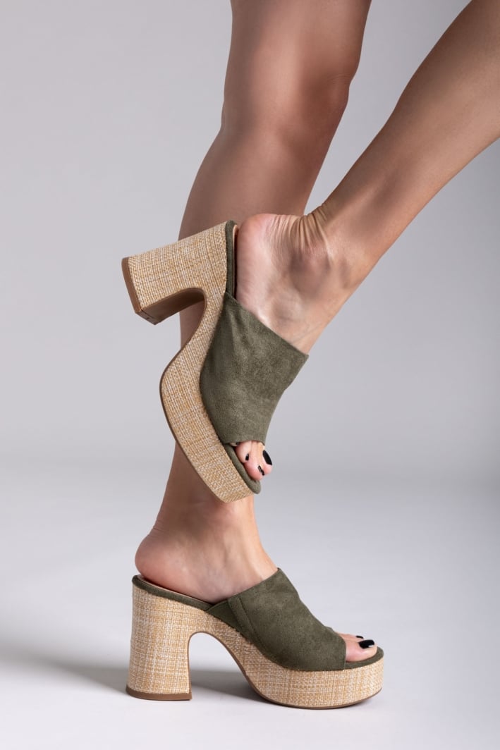 Mules suede με ψάθα στη σόλα  ERYNN