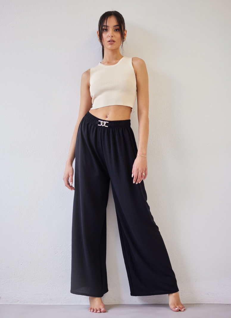 Παντελόνα wide leg με strass καρδιά