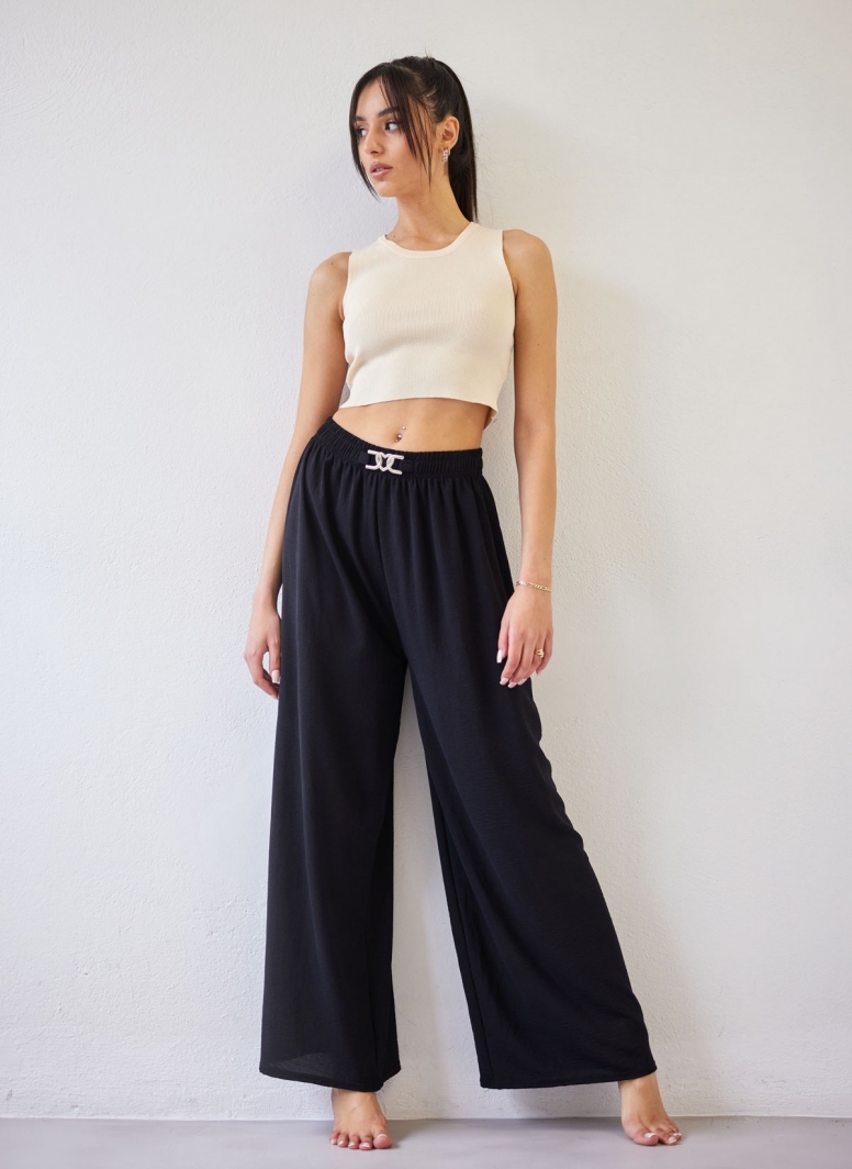 Παντελόνα wide leg με strass καρδιά