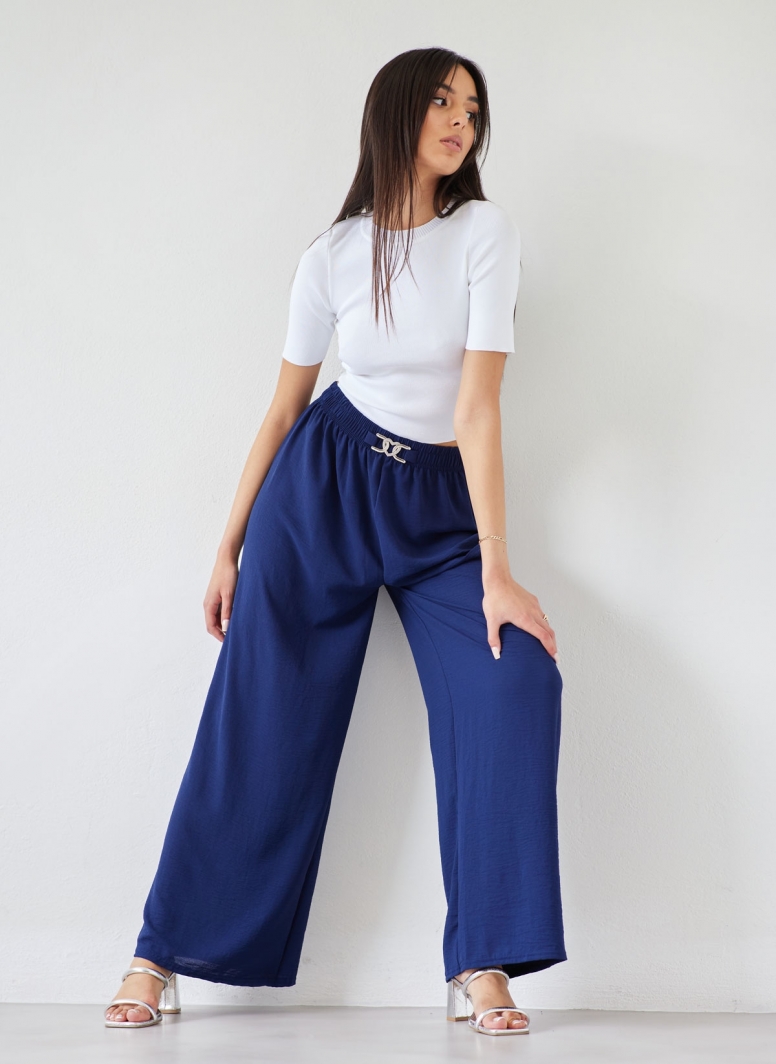 Παντελόνα wide leg με strass καρδιά