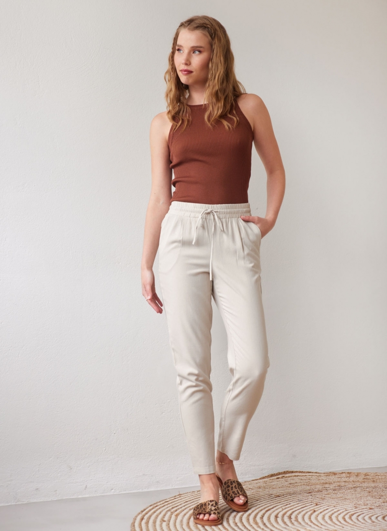 Παντελόνι mid waist με λινό Vero Moda 10279691