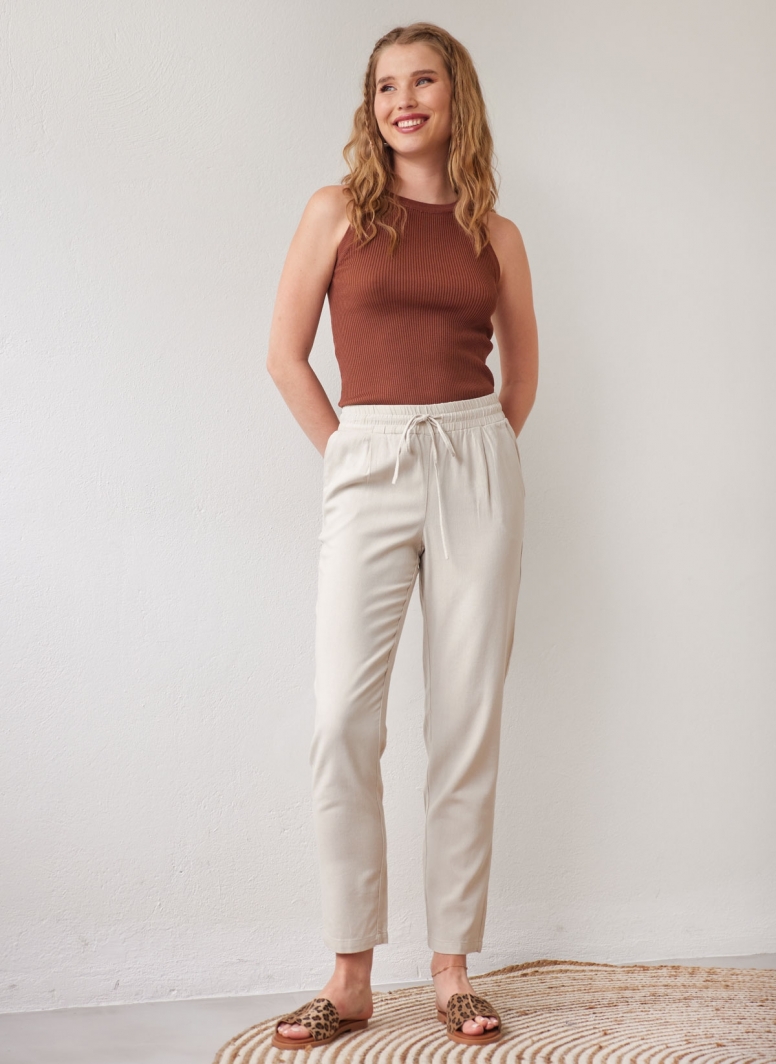 Παντελόνι mid waist με λινό Vero Moda 10279691