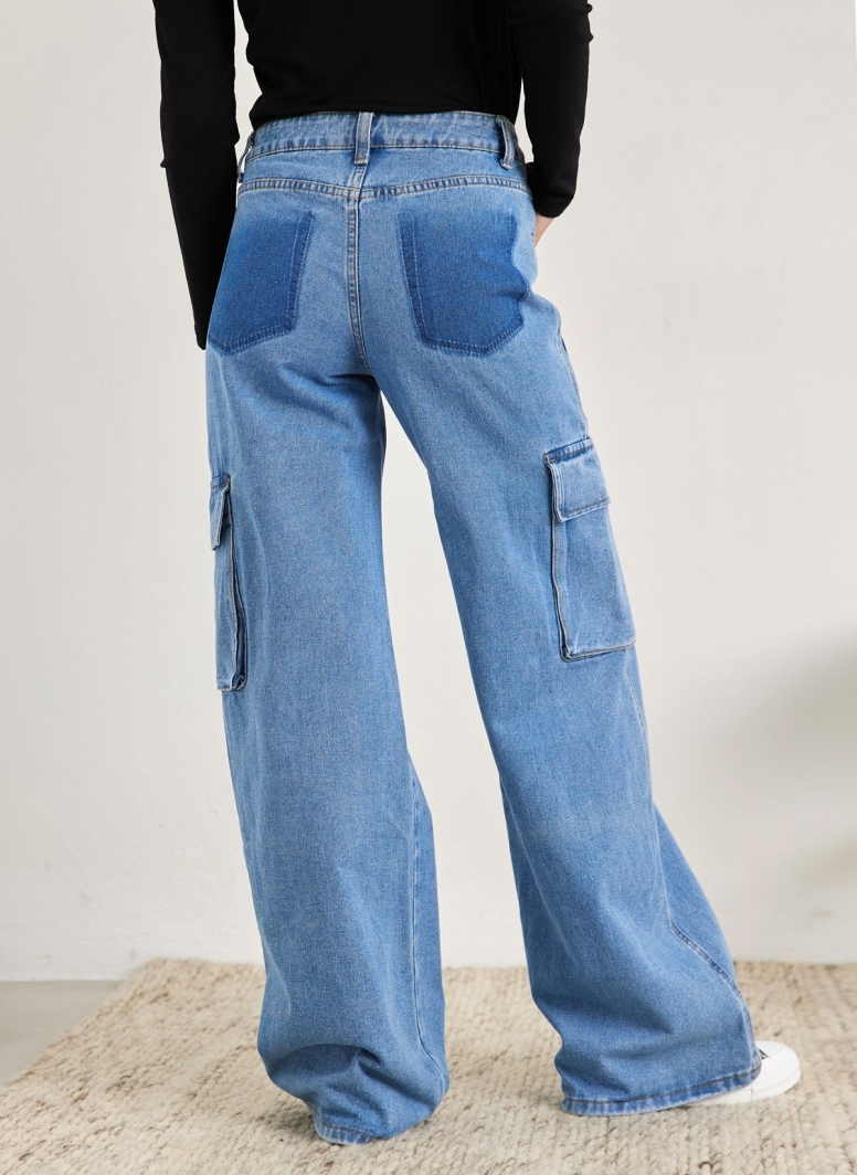 Παντελόνι τζιν cargo wide leg