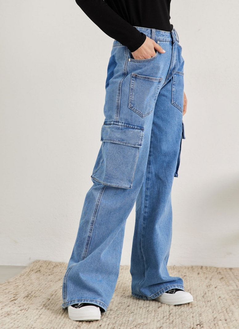 Παντελόνι τζιν cargo wide leg