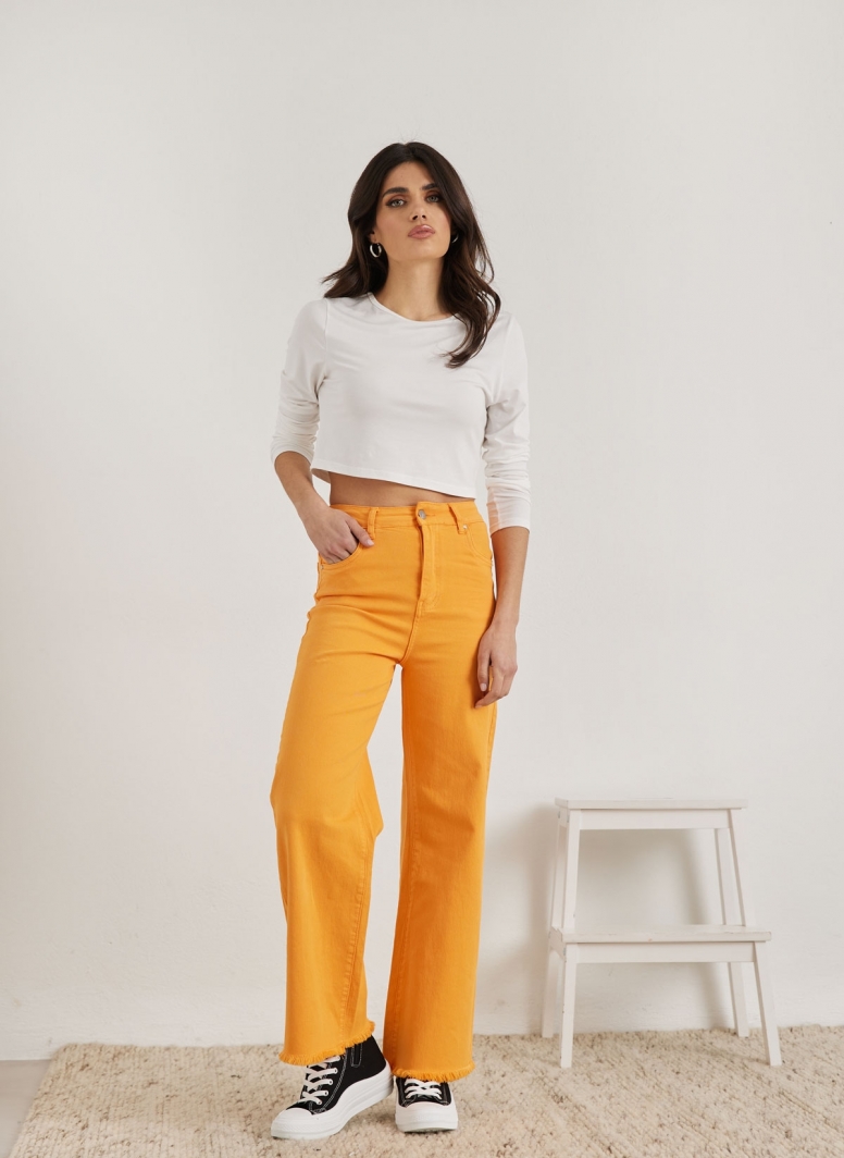 Παντελόνι τζιν wide leg με ξέφτια