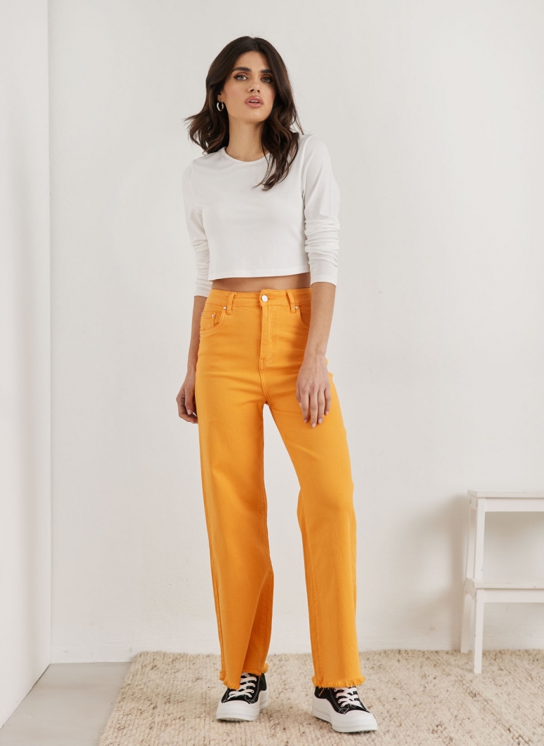 Παντελόνι τζιν wide leg με ξέφτια