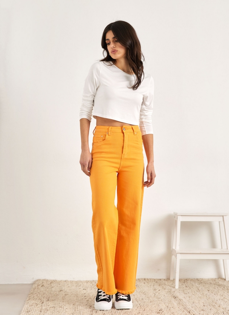 Παντελόνι τζιν wide leg με ξέφτια