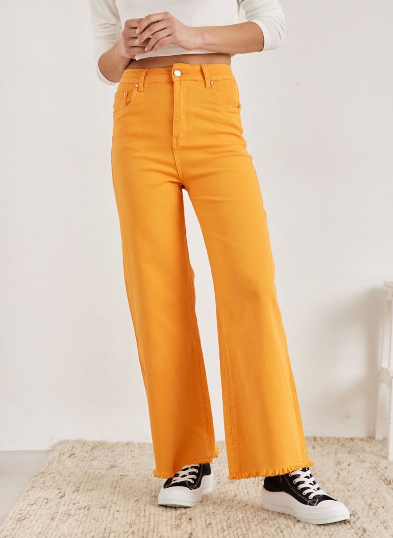 Παντελόνι τζιν wide leg με ξέφτια