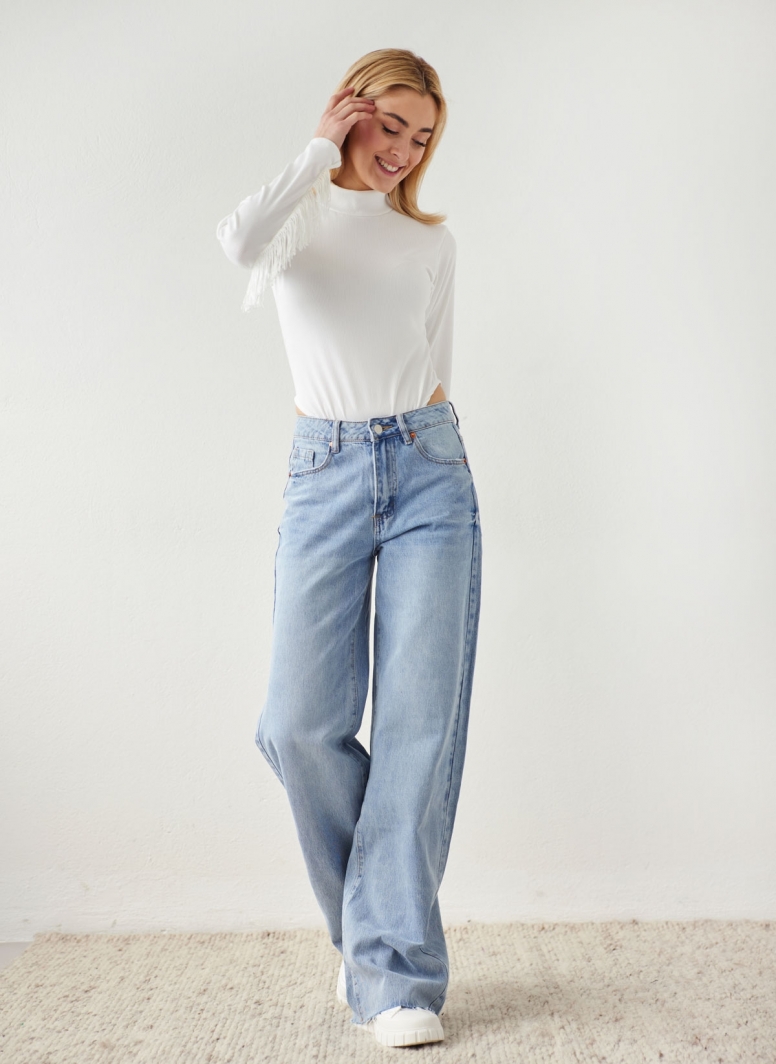 Παντελόνι τζιν wide leg με ξέφτια