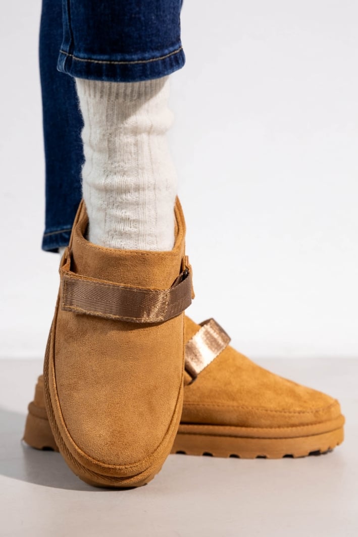 Παντόφλες suede με velcro και συννθετική γούνα ERYNN