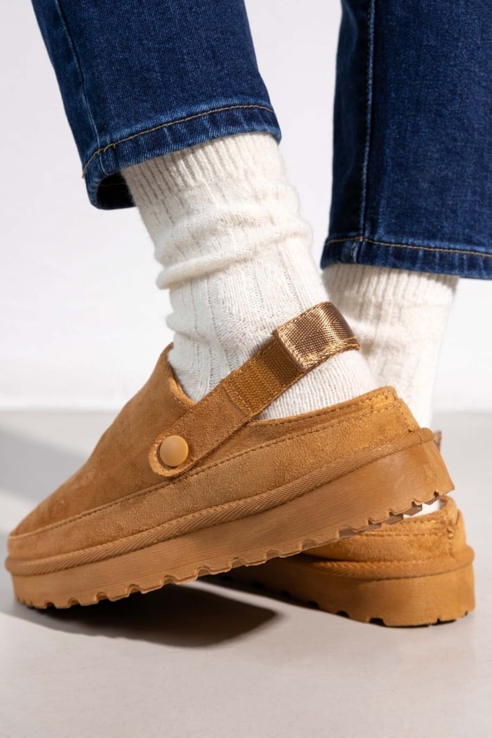 Παντόφλες suede με velcro και συννθετική γούνα ERYNN