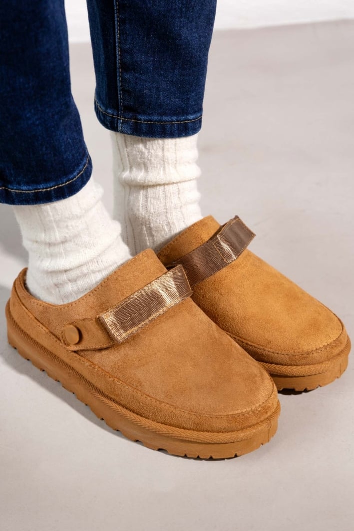 Παντόφλες suede με velcro και συννθετική γούνα ERYNN
