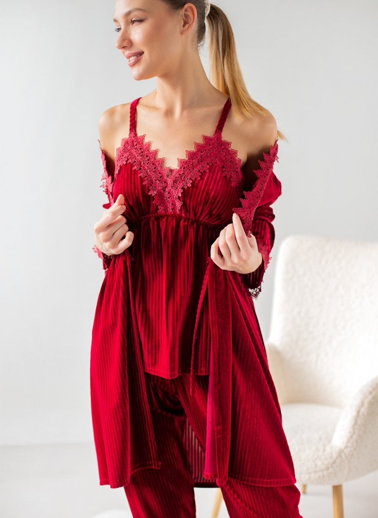 Πιτζάμα velvet με ρόμπα