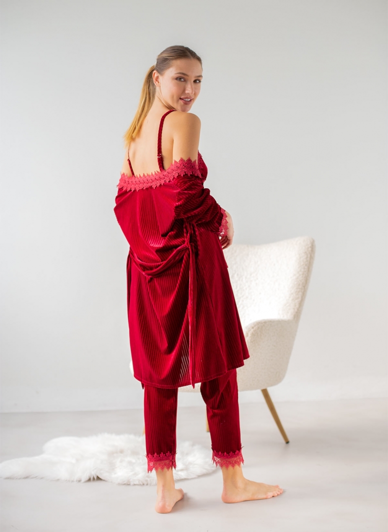 Πιτζάμα velvet με ρόμπα
