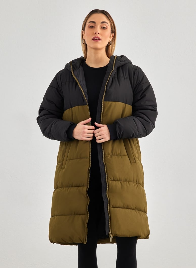Puffer μπουφάν με κουκούλα και διχρωμία Pieces 17131176