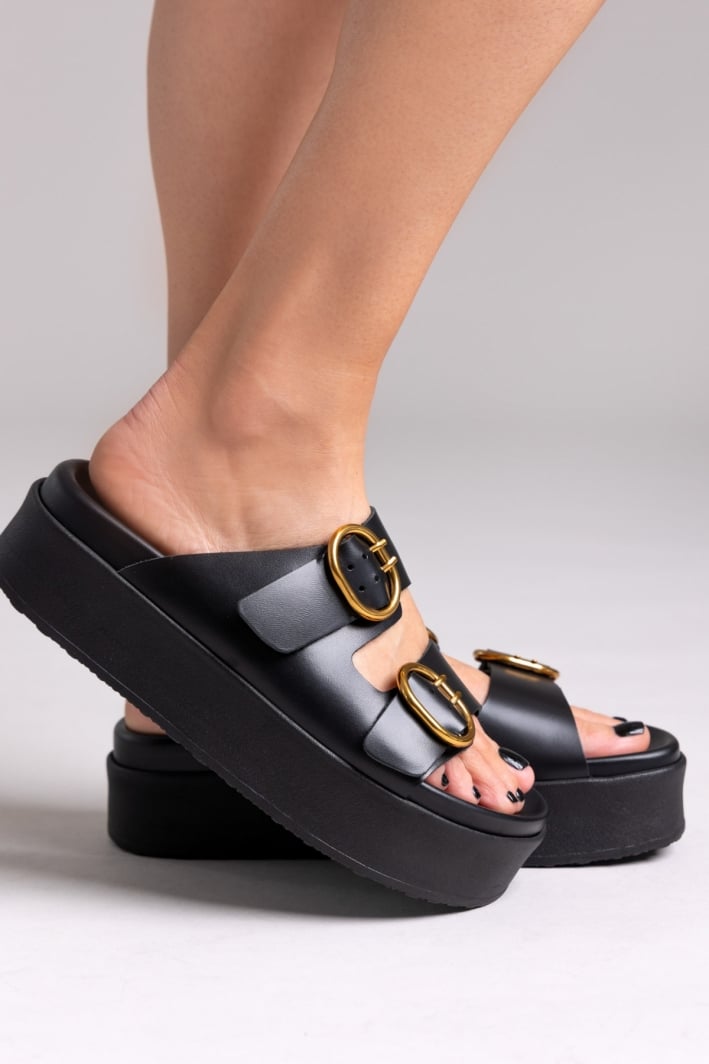 Σανδάλια δερμάτινα flatforms ATENEO