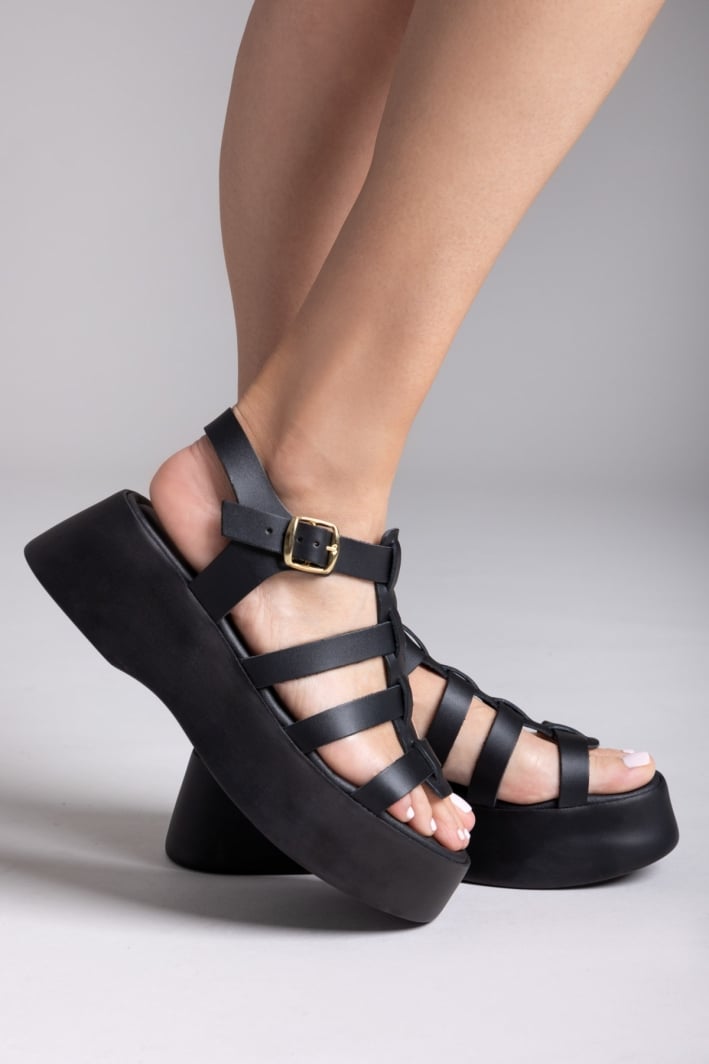 Σανδάλια δερμάτινα flatforms gladiator Estil