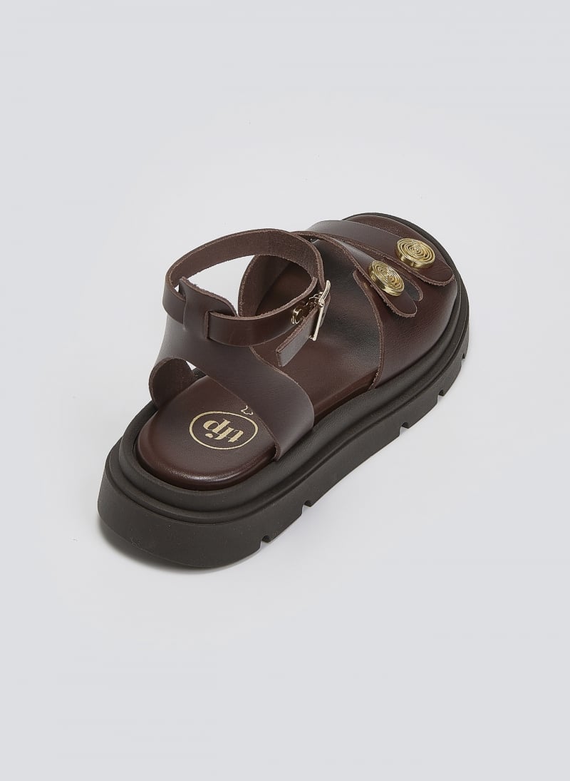 Σανδάλια δερμάτινα flatforms με μπαρέτα Tfp
