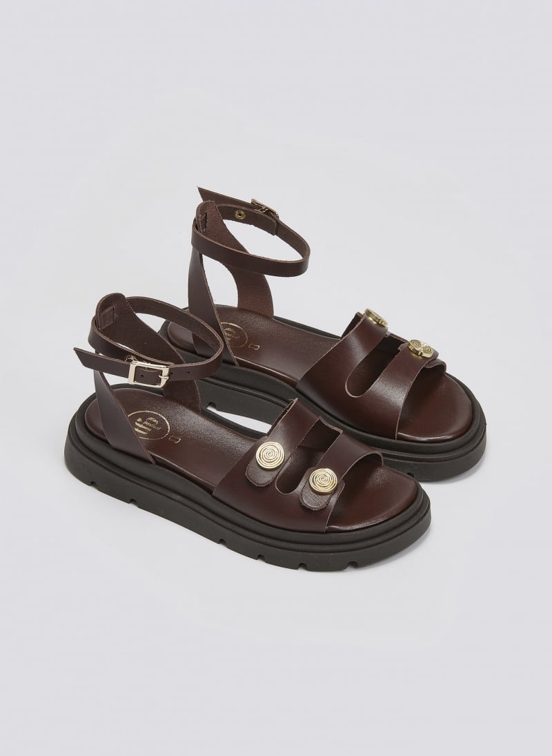Σανδάλια δερμάτινα flatforms με μπαρέτα Tfp