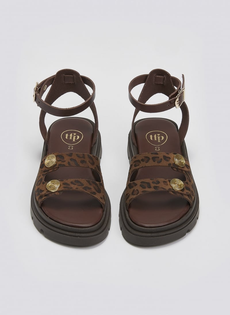 Σανδάλια δερμάτινα flatforms με print Tfp