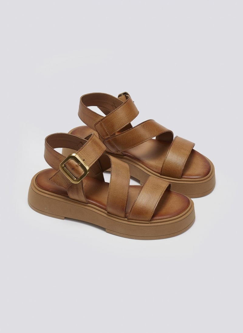 Σανδάλια δερμάτινα flatforms με τοκά TFP