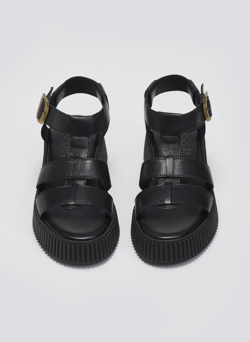 Σανδάλια δερμάτινα flatforms με τοκά TFP