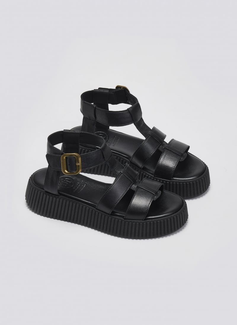 Σανδάλια δερμάτινα flatforms με τοκά TFP