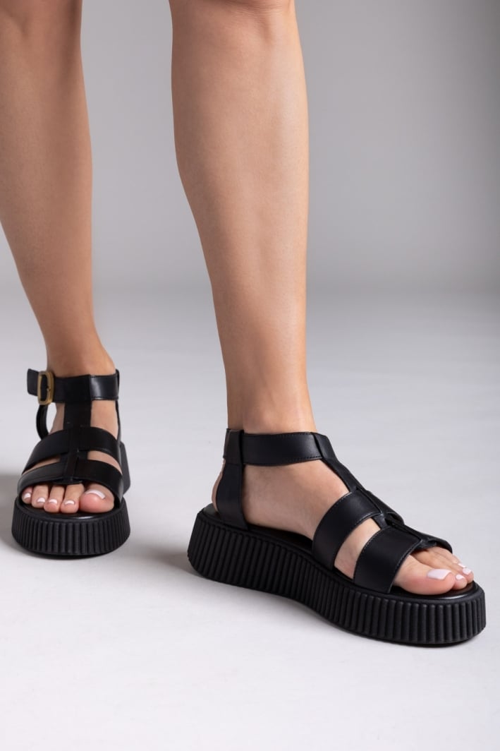 Σανδάλια δερμάτινα flatforms με τοκά TFP
