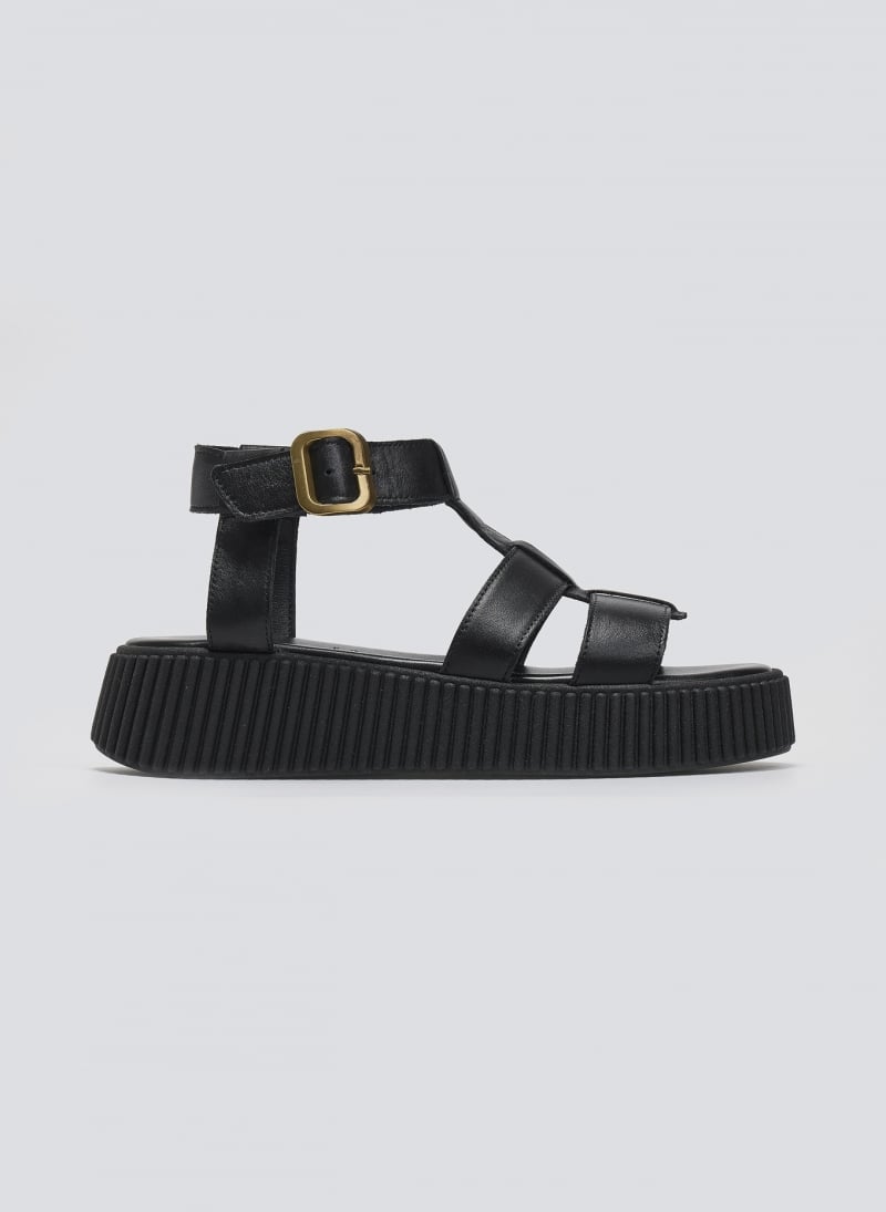 Σανδάλια δερμάτινα flatforms με τοκά TFP